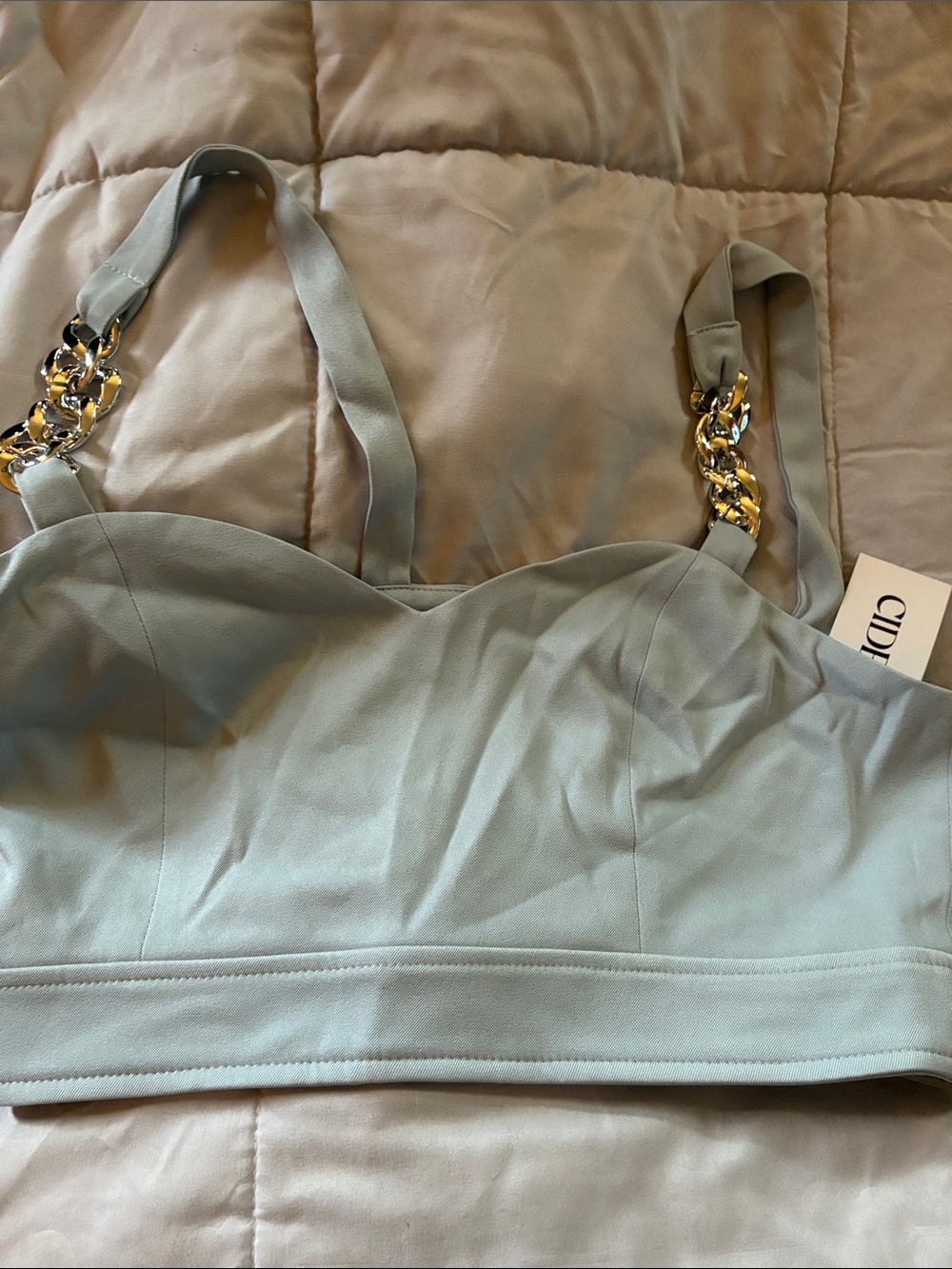 Cider Light Blue Chain-Detail Bralette Tanks S